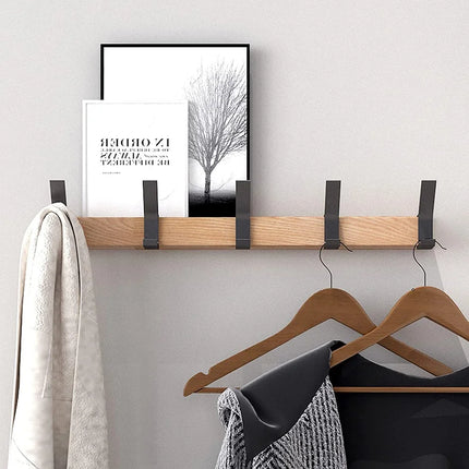 Movable Hooks Wall Mounted Rack | Black Nordic Design | Rubberwood & Aluminum | 40x7x7cm | For Hallway & Bedroom Organization