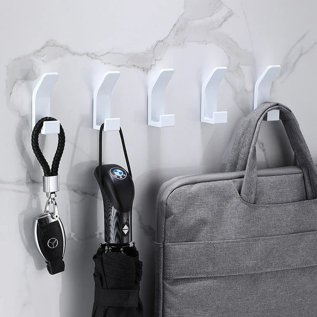 Saxton Adhesive Wall Hooks | Modern Aluminum Design | No-Drill Installation | Durable with 22lbs Load Capacity | Ideal for Living Spaces | Available in Black or White | Single, 3, or 5 Piece Sets