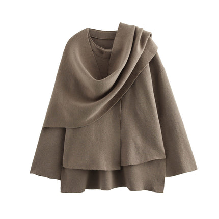 Cozy™ Women's Oversized Coat | Asymmetrical Scarf Detail | Thick Polyester for Winter Warmth | Single Button Closure | Regular Fit