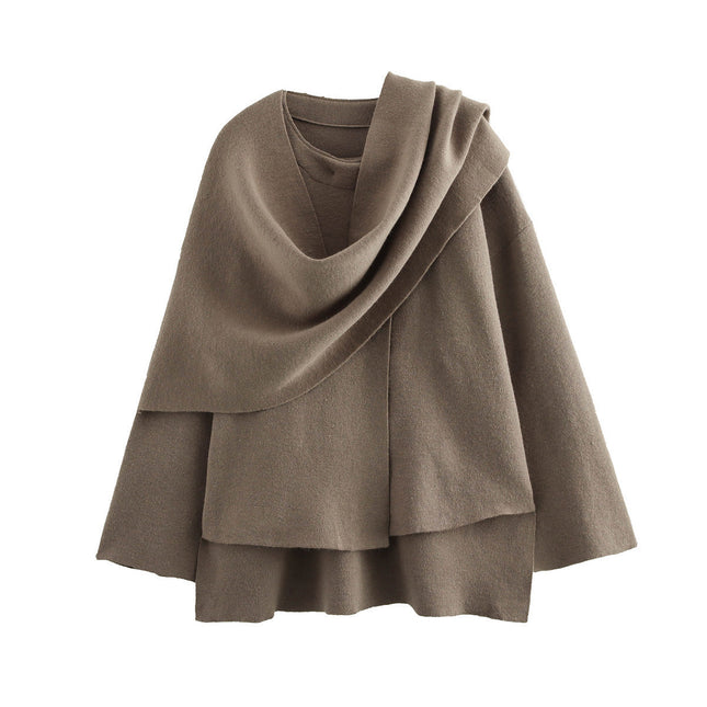 Cozy™ Women's Oversized Coat | Asymmetrical Scarf Detail | Thick Polyester for Winter Warmth | Single Button Closure | Regular Fit