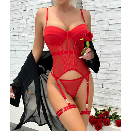 French Lingerie Set | Amber 3-Piece | Lace Accents & Underwire Support | Breathable Polyester | Black Red Blue Green | Belle Couture | Elegant & Seductive