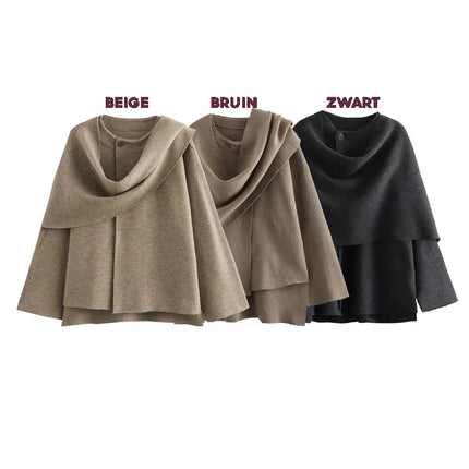 Cozy™ Women's Oversized Coat | Asymmetrical Scarf Detail | Thick Polyester for Winter Warmth | Single Button Closure | Regular Fit