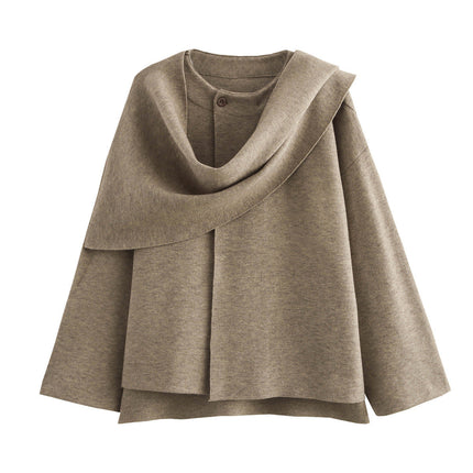Cozy™ Women's Oversized Coat | Asymmetrical Scarf Detail | Thick Polyester for Winter Warmth | Single Button Closure | Regular Fit