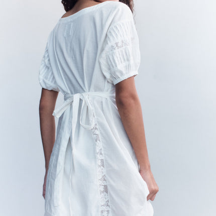 Ophelia Adjustable Tie Back Mini Dress | Lace Trim | White