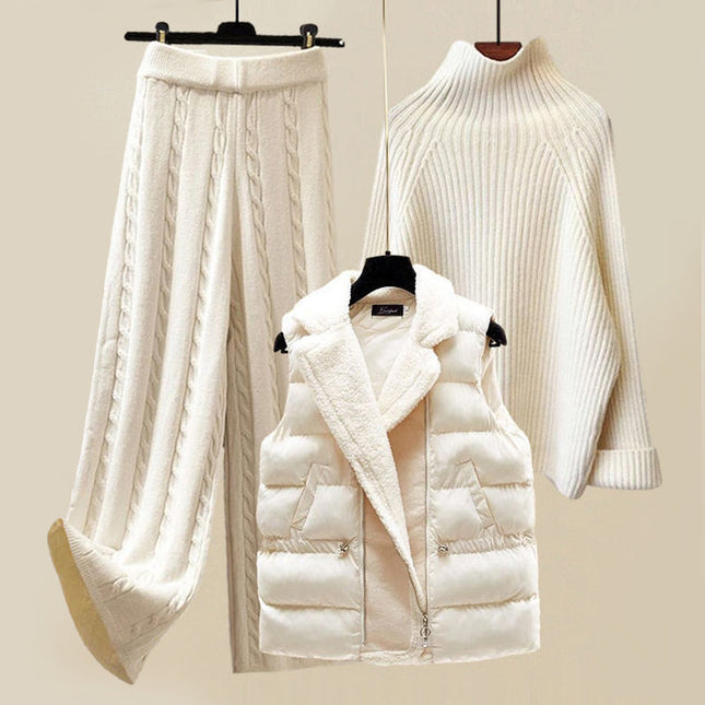 3-Piece Women's Outfit | Knit Blend | All-season Comfort | Top, Pants, Outerwear | Neutral Winter Shades | Sizes S-XL | Casual and Lounge Wear | Standard and Oversized Fits