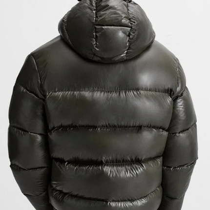 Essential Feather Down Puffer | Recycled Polyamide | Insulated Warmth | Adjustable Hood & High Collar | Practical Pockets | Elastic Hem & Cuffs | Shiny Technical Fabric | Men's Winter Outerwear