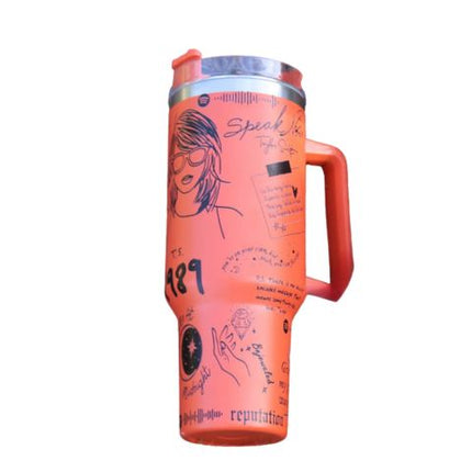 Taylor Swift Inspired Stainless Steel Tumbler | Insulated Leak-Resistant Design | Custom Lyrics & Sketches | Double-Wall Vacuum Sealed | Durable & Rust-Resistant | Ergonomic Handle | Dishwasher Safe | Travel Friendly