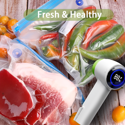 Portable Food Vacuum Sealer | Handheld Design | USB Rechargeable | Prolong Freshness | Protects Against Humidity | Prevents Freezer Burn | ABS Plastic & Silicone | Compact for Travel | Strong Suction Power