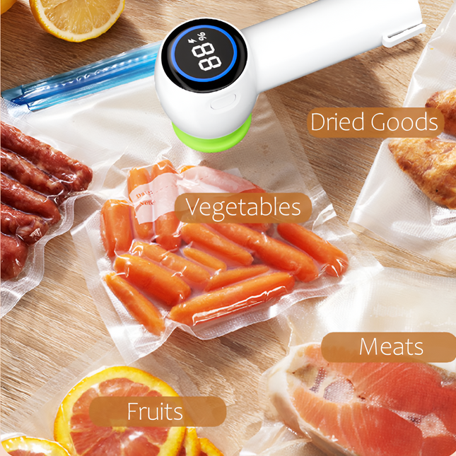 Portable Food Vacuum Sealer | Handheld Design | USB Rechargeable | Prolong Freshness | Protects Against Humidity | Prevents Freezer Burn | ABS Plastic & Silicone | Compact for Travel | Strong Suction Power