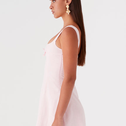 Cadence Mini Dress | Baby Pink | Square Neckline | Wide Straps | Bow Detail | Mini Length | 100% Cotton | Side Seam Invisible Zipper | Fully Lined | Under Bust Panelling | Peppermayo Exclusive