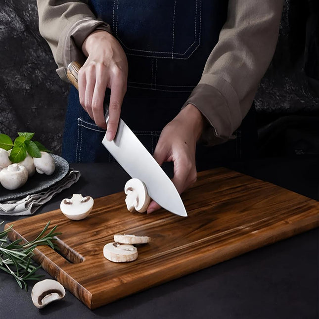 Solid Acacia Wood Cutting Board | Durable Wood with Handle | Versatile for Meats, Cheeses, and More | Perfect for Kitchens, Picnics, and Outdoor Cooking | Easy to Store and Maintain