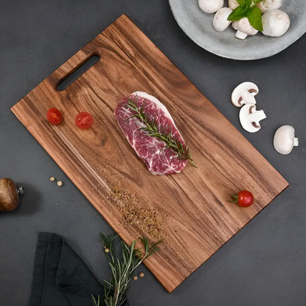 Solid Acacia Wood Cutting Board | Durable Wood with Handle | Versatile for Meats, Cheeses, and More | Perfect for Kitchens, Picnics, and Outdoor Cooking | Easy to Store and Maintain