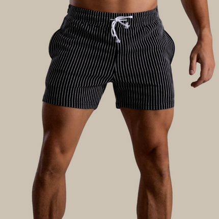 Men's Retro Polyester Ribbed Swim Shorts | Quick-Drying | Elastic Waist with Drawstring | Short Slim Fit | Inner Lining | Beige, Olive Green, Black