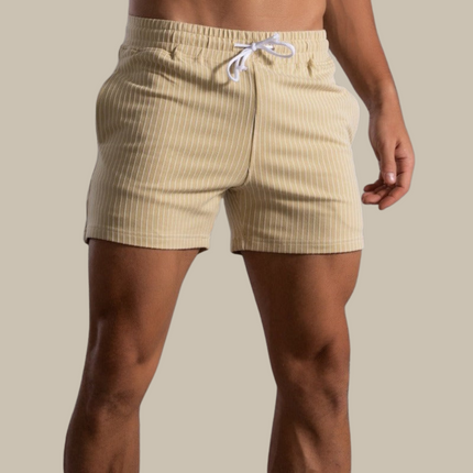 Men's Retro Polyester Ribbed Swim Shorts | Quick-Drying | Elastic Waist with Drawstring | Short Slim Fit | Inner Lining | Beige, Olive Green, Black