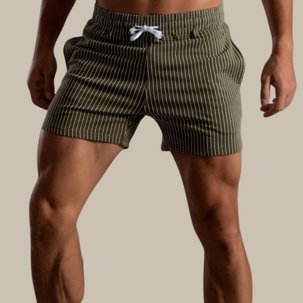 Men's Retro Polyester Ribbed Swim Shorts | Quick-Drying | Elastic Waist with Drawstring | Short Slim Fit | Inner Lining | Beige, Olive Green, Black