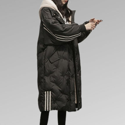 Women's Long Black Lined Coat | Elegant Warm Outerwear | Winter Weather Fashion | Romy Collection