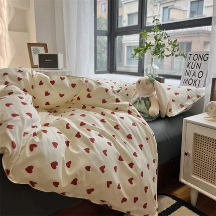 CozyLove | Heart Design Duvet Cover Set | Soft Breathable Fabric | Fits Twin Full Queen Beds | Includes Fitted Sheet and Pillowcases | Machine Washable