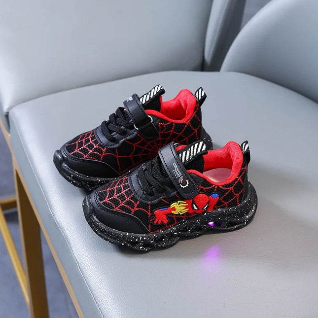Spider-Man Boys' LED Athletic Sneakers | Light-Up Non-Slip Comfortable Breathable Shoes | Fun & Durable Design for Active Kids
