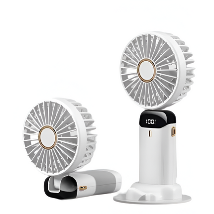 Rechargeable Handheld Fan | 5-Speed Mini Cooling Device | 90° Adjustable Head | Dual 5000mAh Battery | LED Display | Low Noise | Portable Pocket Size | Type-C Fast Charging | Stylish Design | Multi-use