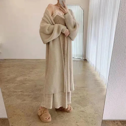 Stacey | Women's Long Cashmere Cardigan | White Knitted Fluffy Sweater Jacket | Warm & Elegant | Long Sleeve
