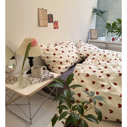 CozyLove | Heart Design Duvet Cover Set | Soft Breathable Fabric | Fits Twin Full Queen Beds | Includes Fitted Sheet and Pillowcases | Machine Washable