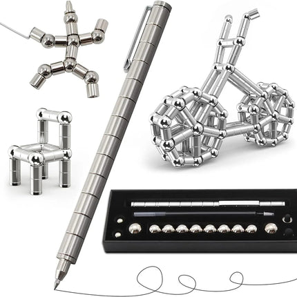 Magnetic Multifunctional Deformation Pen | Includes 13 Magnetic Rings & 12 Steel Balls | Fidget Reliever for Stress | Transform into Shapes | With Refills & Touch Screen Tips | Gift Box Included