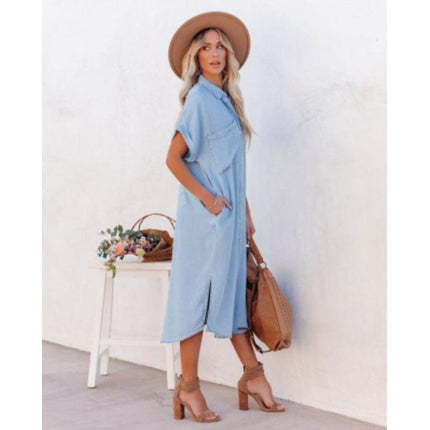 Classic Women's Denim Summer Dress | Versatile Loose Fit | Sizes XS-XL | Timeless Blue