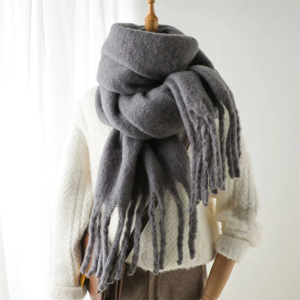 Velucci | Luxurious Cashmere-Feel Winter Scarf | Large Tassels | 240x38 cm | Warm & Stylish | Perfect Gift for Holidays