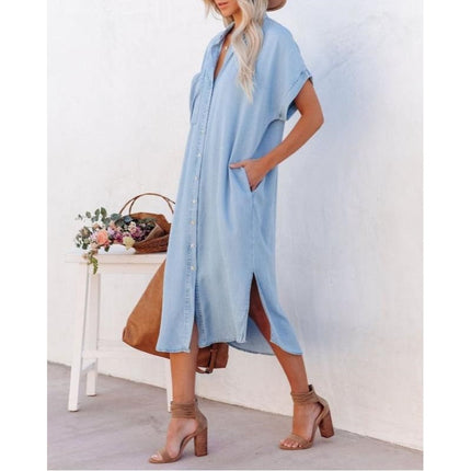 Classic Women's Denim Summer Dress | Versatile Loose Fit | Sizes XS-XL | Timeless Blue