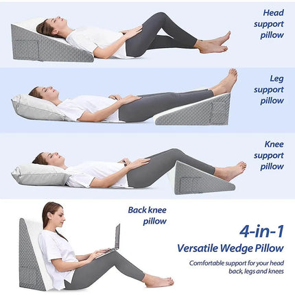 Ergonomic Foam Wedge Pillow | Relief for Acid Reflux | Post-Op Recovery | Plaid & Striped Cover | Portable with Pockets | Memory Support