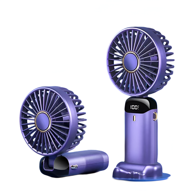 Rechargeable Handheld Fan | 5-Speed Mini Cooling Device | 90° Adjustable Head | Dual 5000mAh Battery | LED Display | Low Noise | Portable Pocket Size | Type-C Fast Charging | Stylish Design | Multi-use