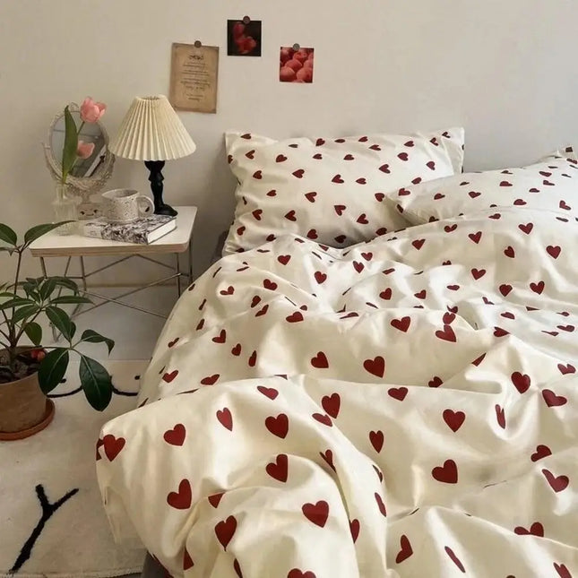 CozyLove | Heart Design Duvet Cover Set | Soft Breathable Fabric | Fits Twin Full Queen Beds | Includes Fitted Sheet and Pillowcases | Machine Washable