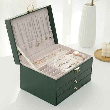 Leather Jewelry Storage Box | Multilayer Organizer | Durable Compact Design | Soft Interior Protection | Perfect for Rings & Necklaces | Stylish and Functional | Ideal for Women | 23x17x13.5 cm