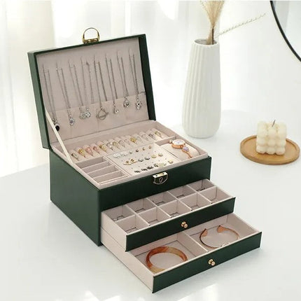 Leather Jewelry Storage Box | Multilayer Organizer | Durable Compact Design | Soft Interior Protection | Perfect for Rings & Necklaces | Stylish and Functional | Ideal for Women | 23x17x13.5 cm