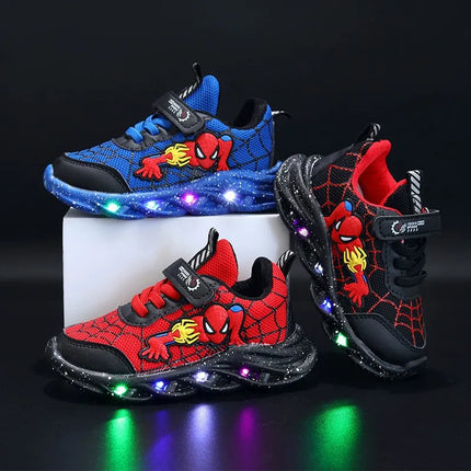 Spider-Man Boys' LED Athletic Sneakers | Light-Up Non-Slip Comfortable Breathable Shoes | Fun & Durable Design for Active Kids