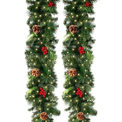 LED Christmas Garland | Pine Needles & Red Berries | Festive Staircase & Door Decor | Reusable & Durable | Various Lengths & Styles | Indoor & Outdoor Use