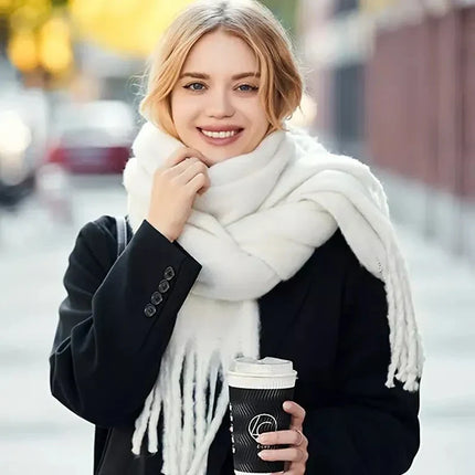 ChicWool | Luxurious Pashmina Winter Scarf | Soft Warm Wrap with Fringe | Stylish Solid Color | Trendy Accessory | 230x40cm