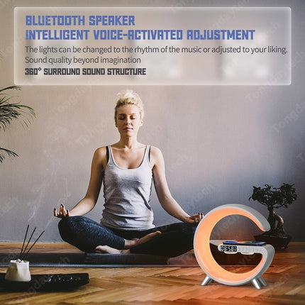 Multifunctional ChargeHub | LED RGB Night Light | Digital Alarm Clock | Wireless Charger | Bluetooth Speaker | App Controlled Custom Lighting & Alarms | Perfect for Modern Bedrooms & Living Spaces
