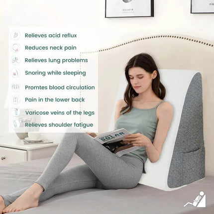 Ergonomic Foam Wedge Pillow | Relief for Acid Reflux | Post-Op Recovery | Plaid & Striped Cover | Portable with Pockets | Memory Support