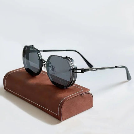 Basil Sunglasses | Vintage Style | Aluminum Frame | Polarized UV Protection | Comfortable Nose Piece | Perfect for Beach, Festival, Casual Outings | Black, Blue, Purple, Bronze