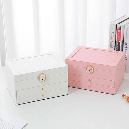 Leather Jewelry Storage Box | Multilayer Organizer | Durable Compact Design | Soft Interior Protection | Perfect for Rings & Necklaces | Stylish and Functional | Ideal for Women | 23x17x13.5 cm
