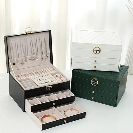 Leather Jewelry Storage Box | Multilayer Organizer | Durable Compact Design | Soft Interior Protection | Perfect for Rings & Necklaces | Stylish and Functional | Ideal for Women | 23x17x13.5 cm