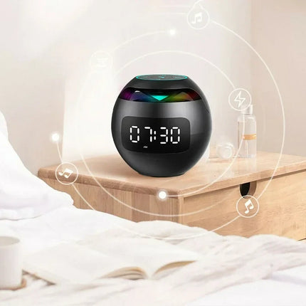 Ball Bluetooth Alarm Clock Speaker | Digital LED Display | Colorful Night Light | Bluetooth 5.0 | 2200mAh Battery | Smart Motion Detection | High-quality 5W Speaker | Compact Design | White, Black, Pink