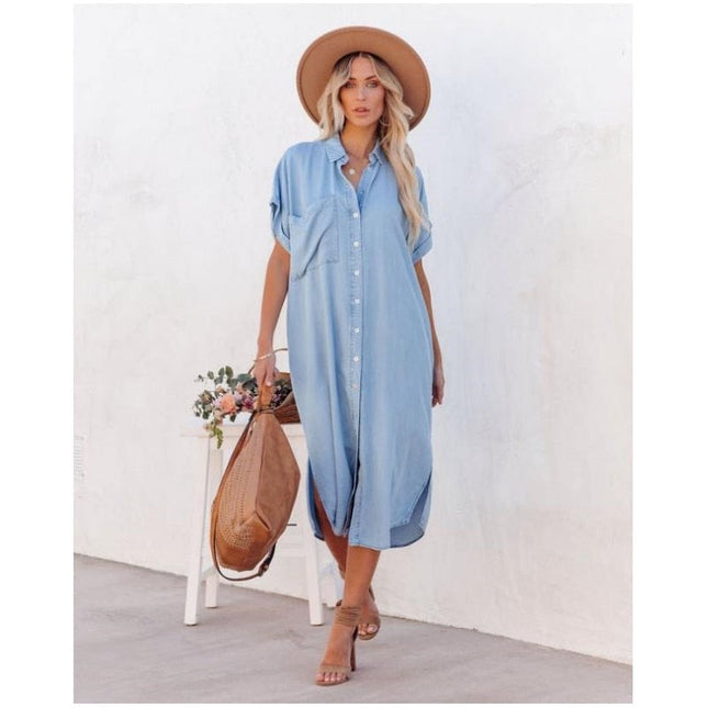 Classic Women's Denim Summer Dress | Versatile Loose Fit | Sizes XS-XL | Timeless Blue