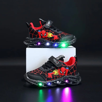 Spider-Man Boys' LED Athletic Sneakers | Light-Up Non-Slip Comfortable Breathable Shoes | Fun & Durable Design for Active Kids