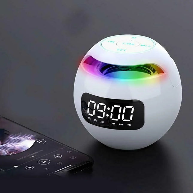 Ball Bluetooth Alarm Clock Speaker | Digital LED Display | Colorful Night Light | Bluetooth 5.0 | 2200mAh Battery | Smart Motion Detection | High-quality 5W Speaker | Compact Design | White, Black, Pink