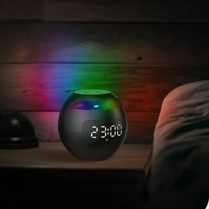 Ball Bluetooth Alarm Clock Speaker | Digital LED Display | Colorful Night Light | Bluetooth 5.0 | 2200mAh Battery | Smart Motion Detection | High-quality 5W Speaker | Compact Design | White, Black, Pink