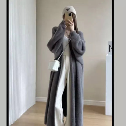 Stacey | Women's Long Cashmere Cardigan | White Knitted Fluffy Sweater Jacket | Warm & Elegant | Long Sleeve