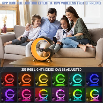 Multifunctional ChargeHub | LED RGB Night Light | Digital Alarm Clock | Wireless Charger | Bluetooth Speaker | App Controlled Custom Lighting & Alarms | Perfect for Modern Bedrooms & Living Spaces