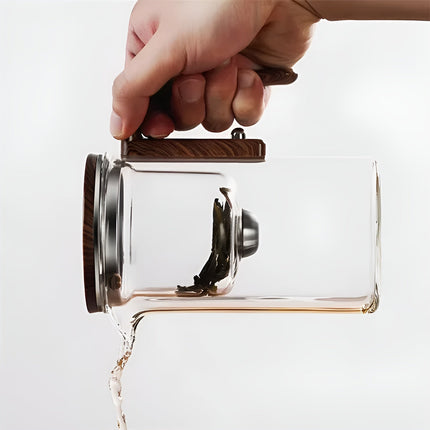 Elegant Glass Teapot | Borosilicate with Wooden Handle | One-Click Dispensing | Thermal Resistant | 520ml/720ml | Dishwasher Safe Infuser | Adjustable Brew Timing | Complete Setup Included